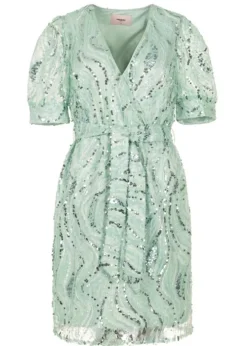 Freebird Jurk Dieke Ss F-Jer-Sequins-Mesh-25-1 Groen Outlet