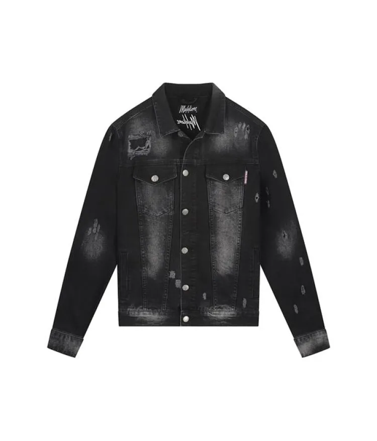 Malelions Stained Denim Jacket Zwart Discount