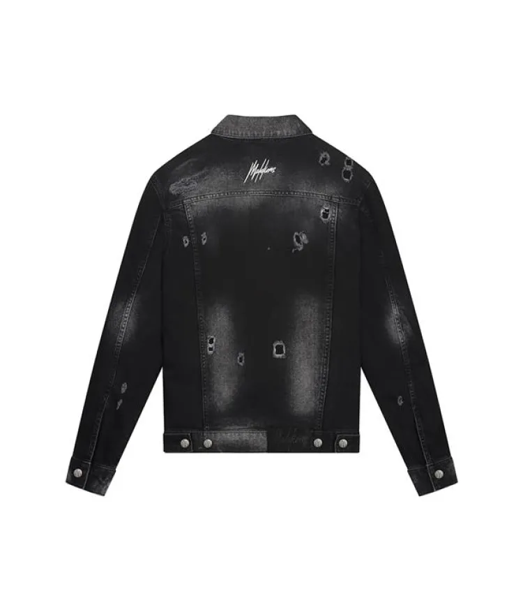 Malelions Stained Denim Jacket Zwart Discount