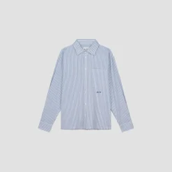 Olaf Seersucker Boxy Shirt M180310 Blauw Dessin Outlet