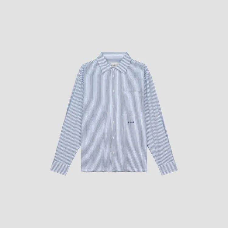Olaf Seersucker Boxy Shirt M180310 Blauw Dessin Outlet