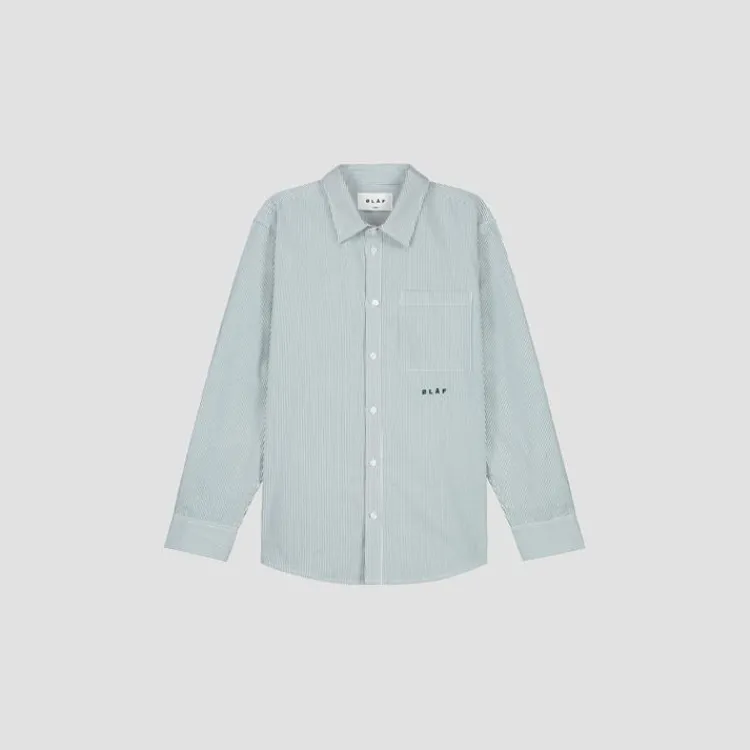Olaf Stripe Oxford Shirt M180308 Groen Dessin New